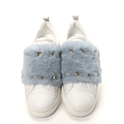 Valentino Garavani Calfskin Mink Fur Sneakers 38 White Niagara 5 of 11