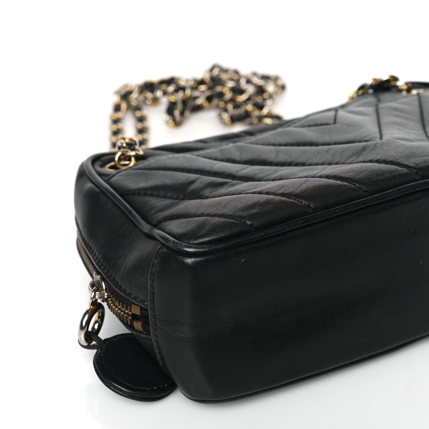 Lambskin Chevron Quilted Small Camera Case Black