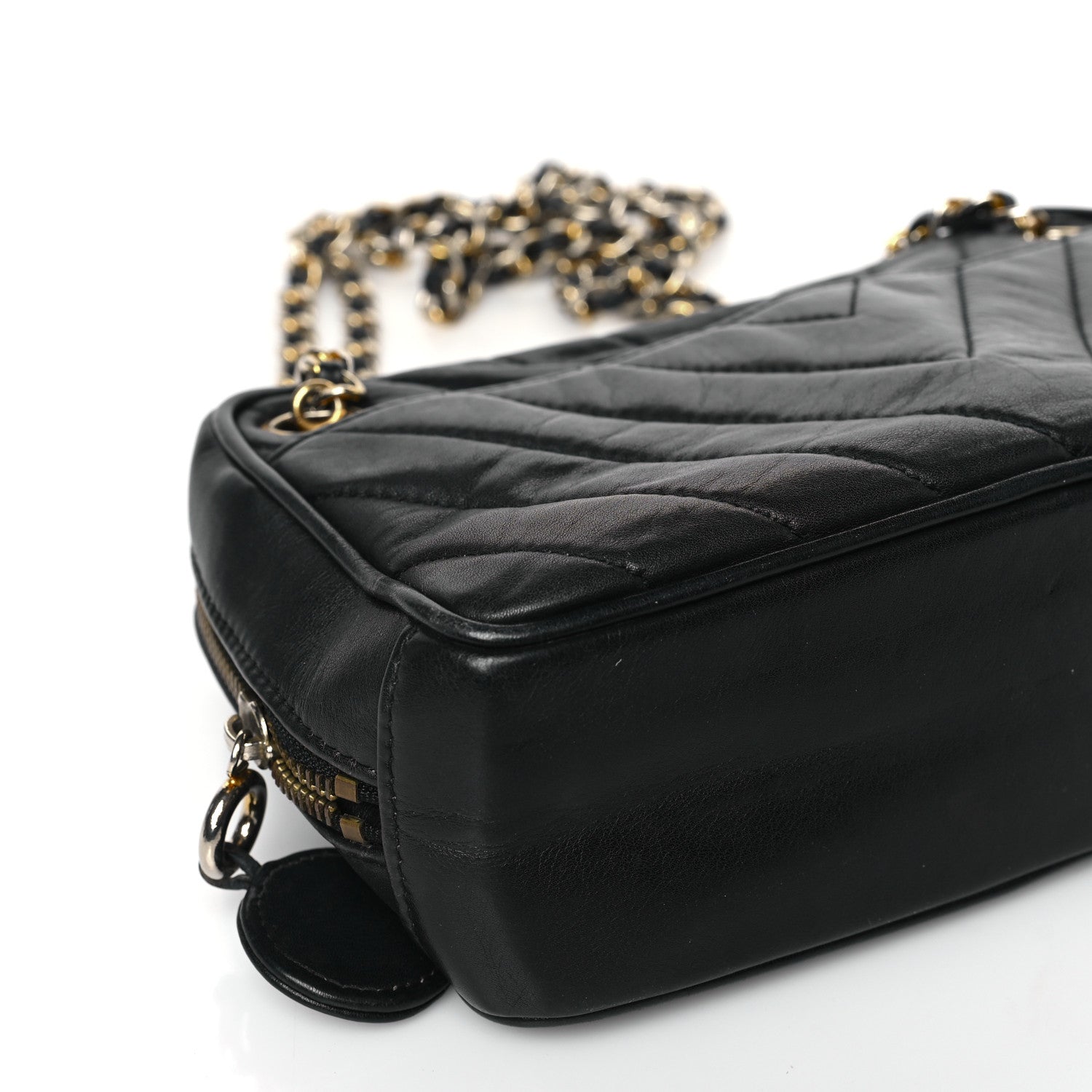 Chanel Lambskin Chevron Quilted Small Camera Case Black 8 of 10