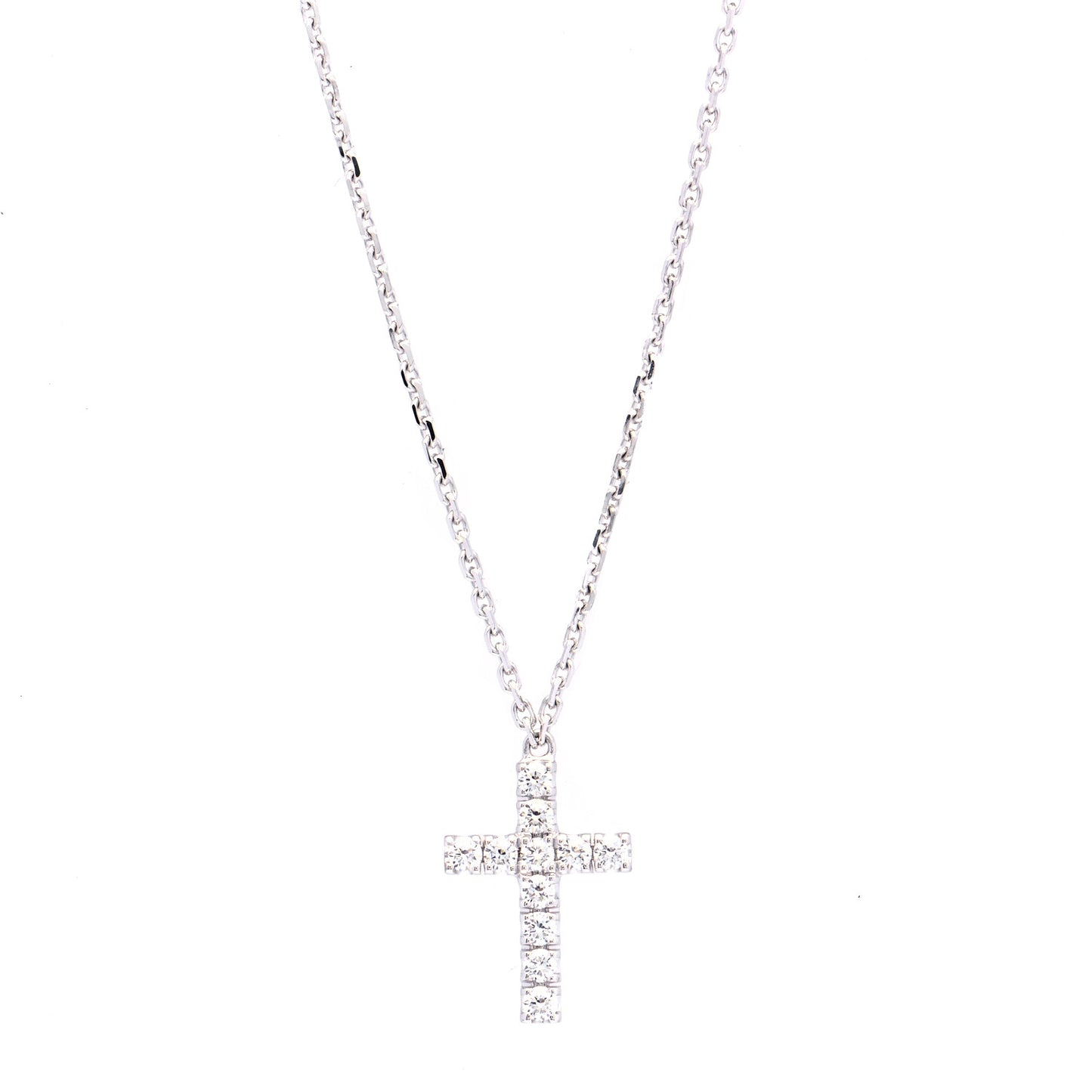 18K White Gold Diamond Symbols Cross Pendant Necklace