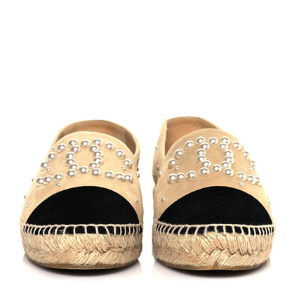 Chanel Suede Pearl CC Espadrilles 38 Beige Black 2 of 10
