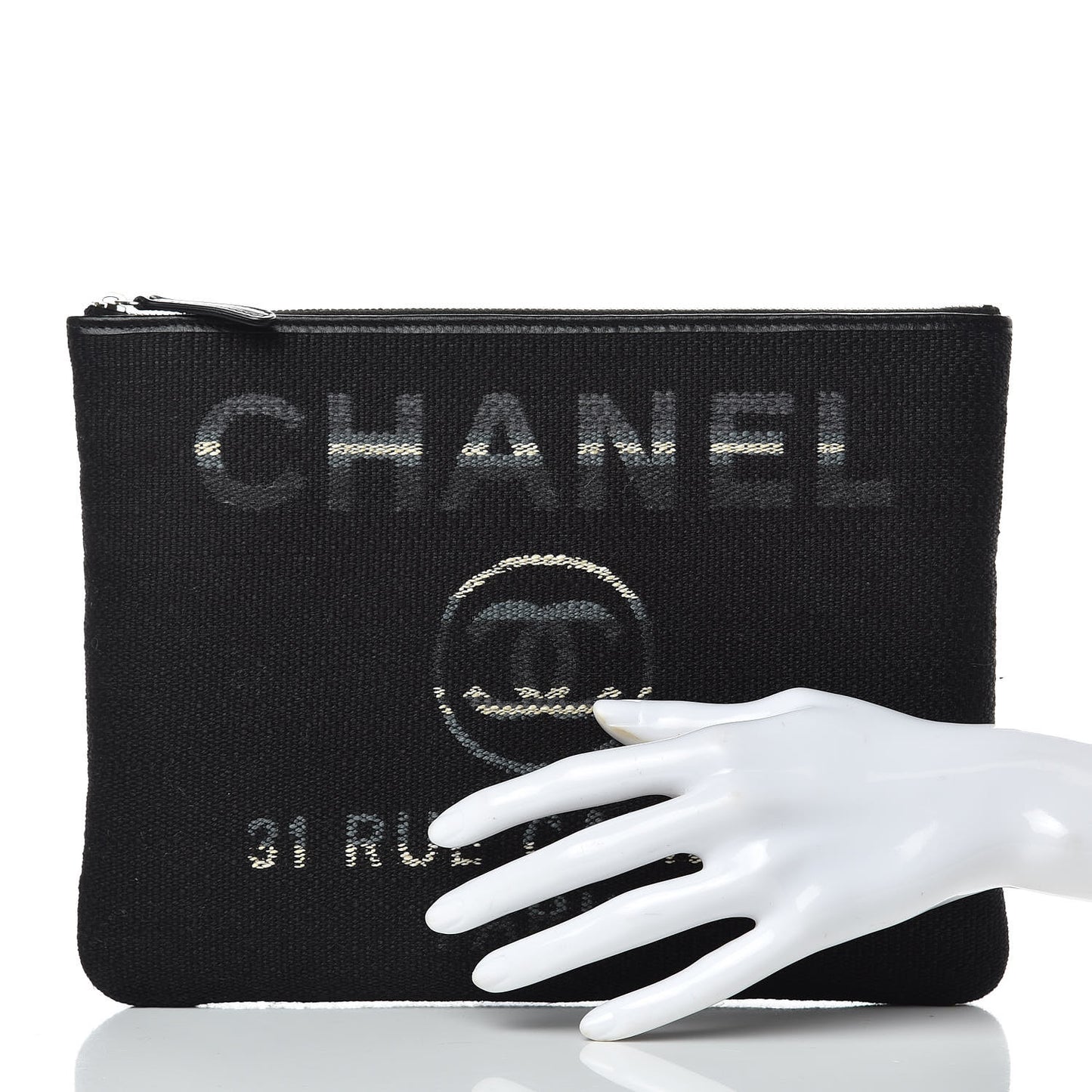 Striped Canvas Deauville Pouch Clutch Black