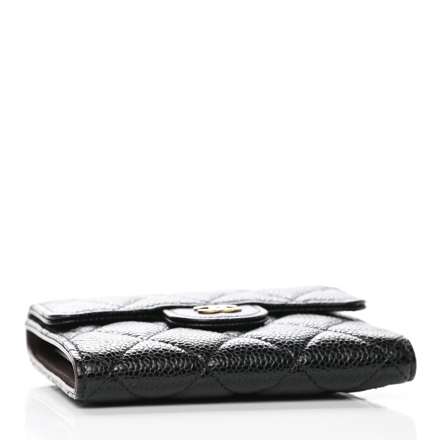 Caviar Quilted Compact Flap Wallet Black