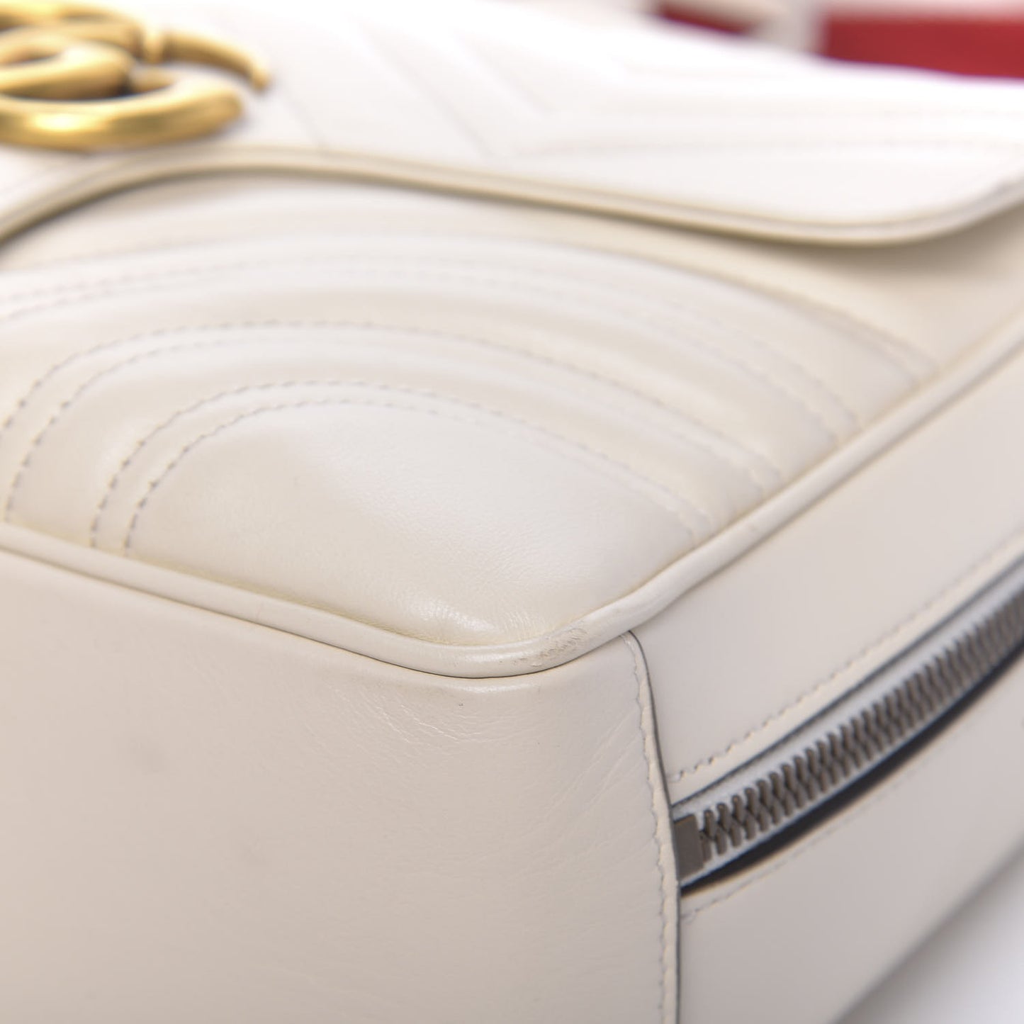 Calfskin Matelasse Sylvie Web Small GG Marmont Top Handle Shoulder Bag White