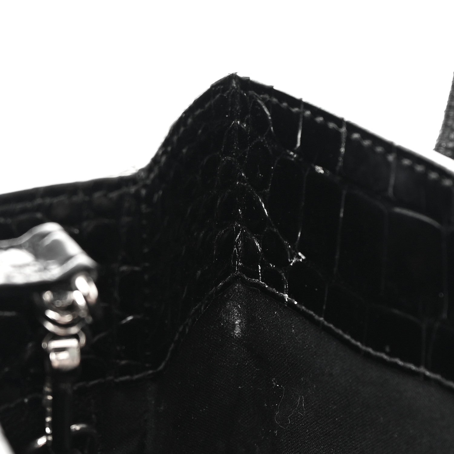 Balenciaga Shiny Calfskin Logo Crocodile Embossed North South Shopper Tote XXS Black White 13 of 15