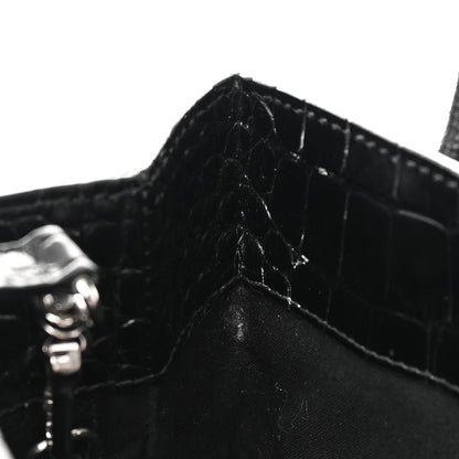 Balenciaga Shiny Calfskin Logo Crocodile Embossed North South Shopper Tote XXS Black White 13 of 15
