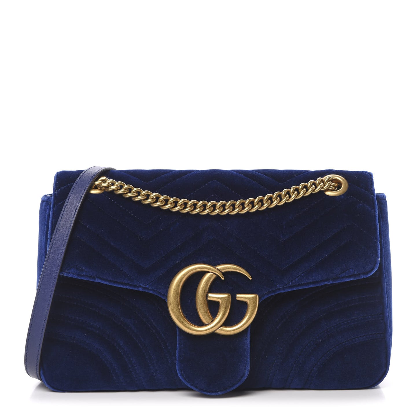 Velvet Matelasse Medium GG Marmont Shoulder Bag Cobalt Blue