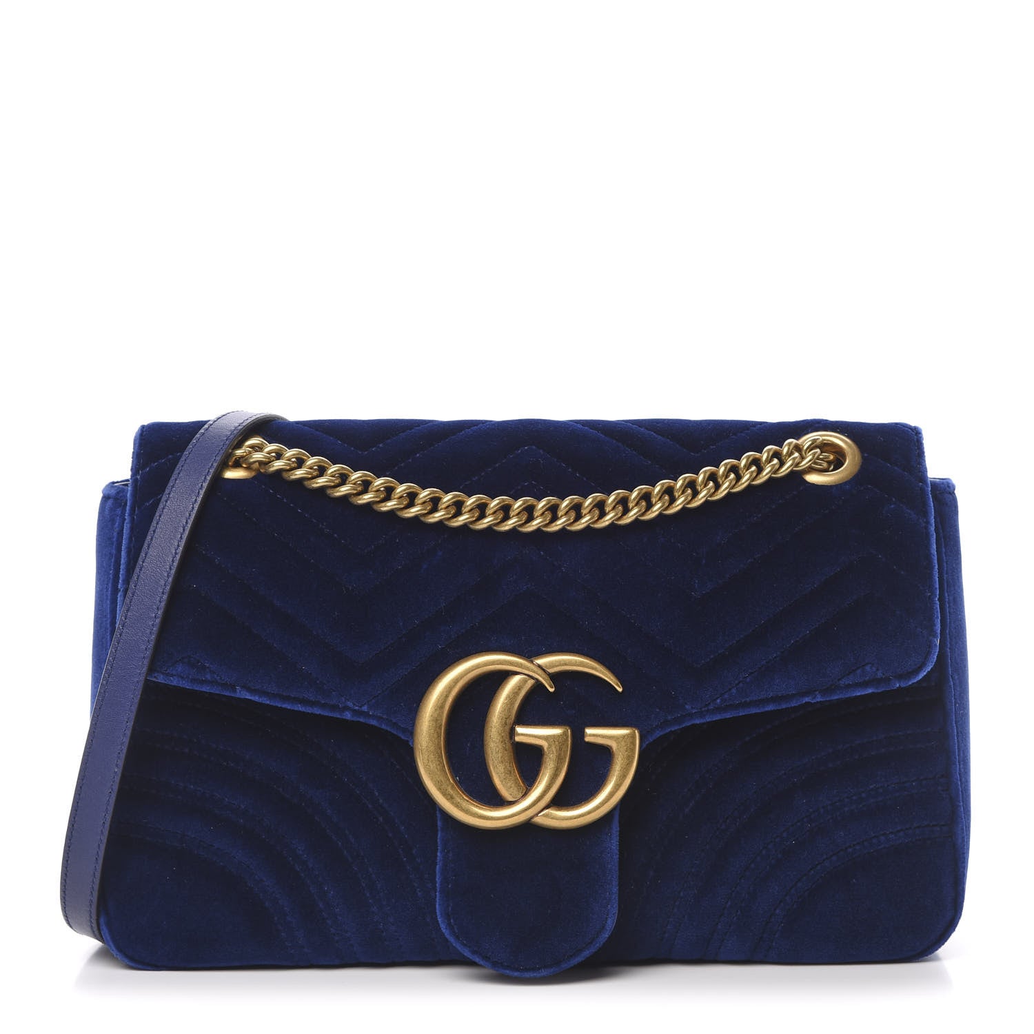 Gucci Velvet Matelasse Medium GG Marmont Shoulder Bag Cobalt Blue 1 of 14