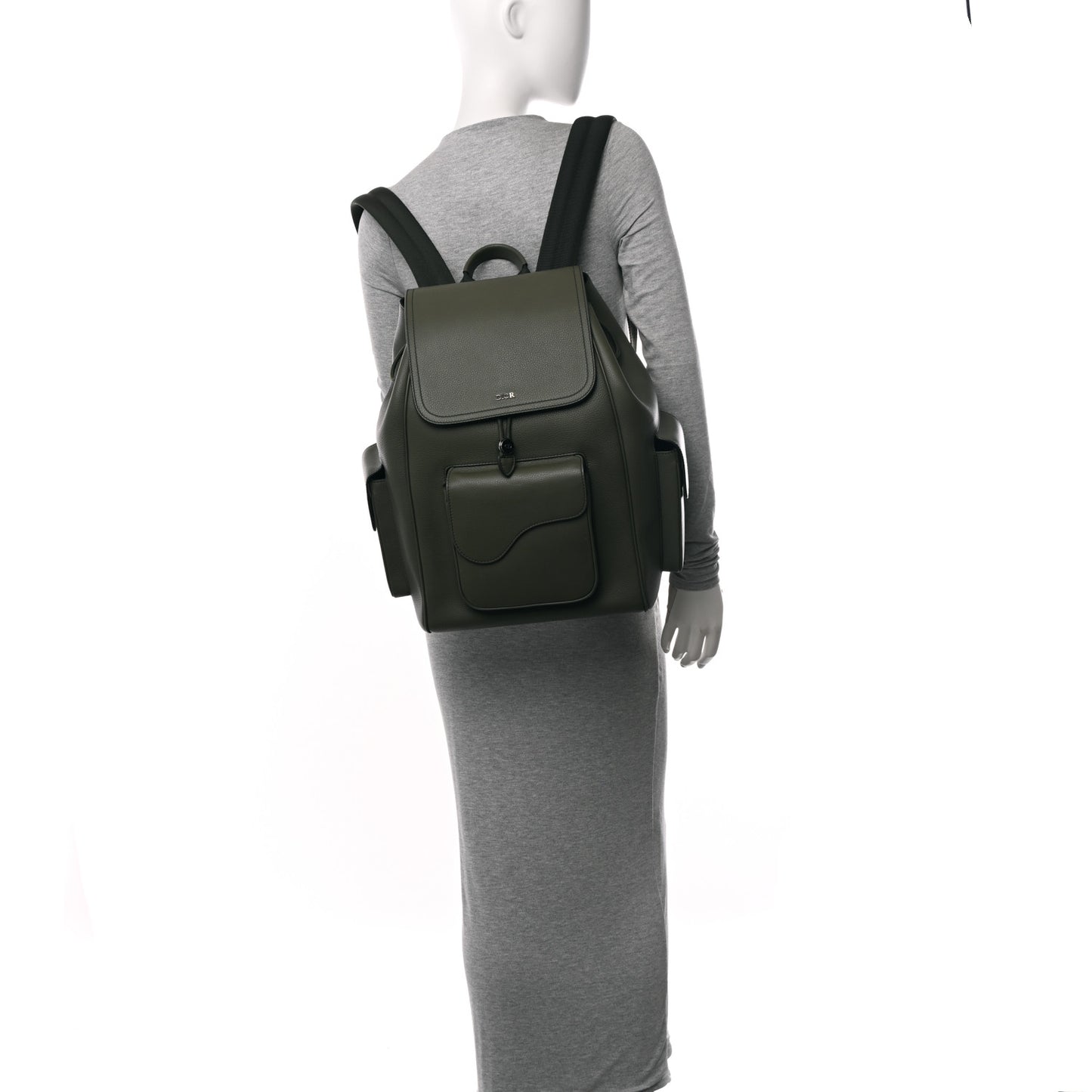Grained Calfskin Saddle Drawstring Backpack Green
