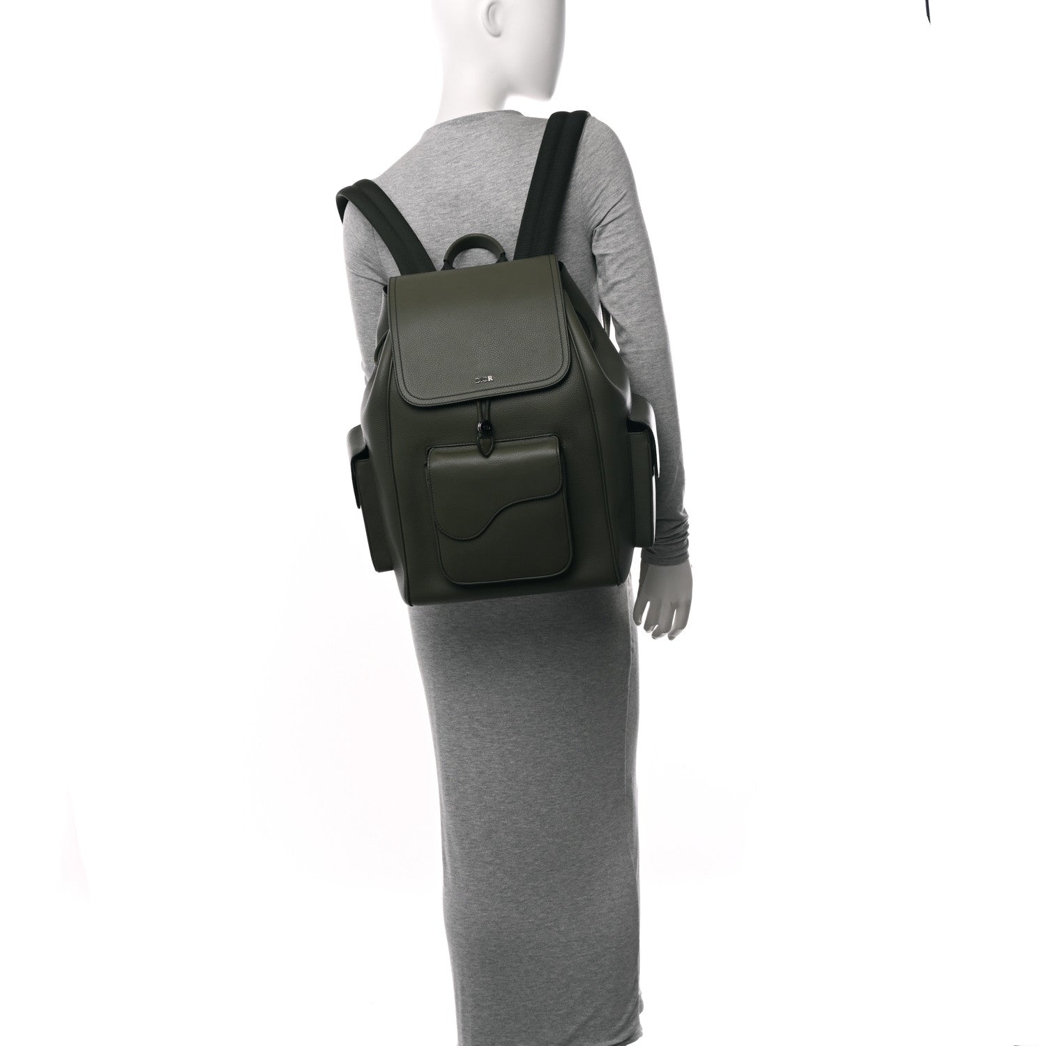 Christian Dior Grained Calfskin Saddle Drawstring Backpack Green 2 of 10