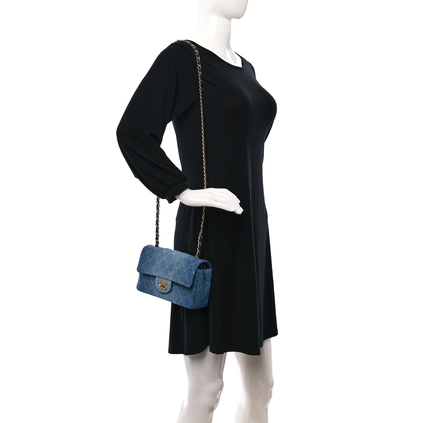 Washed Denim Quilted Mini Rectangular Flap Blue