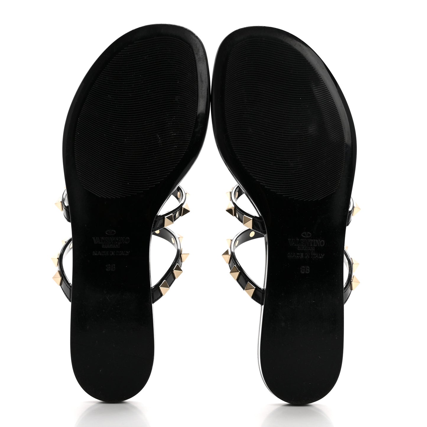 PVC Jelly Rockstud Caged Flat Thong Sandals 38 Black