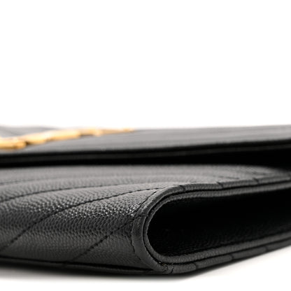 Saint Laurent Grain De Poudre Matelasse Chevron Monogram Envelope Clutch Black 10 of 12