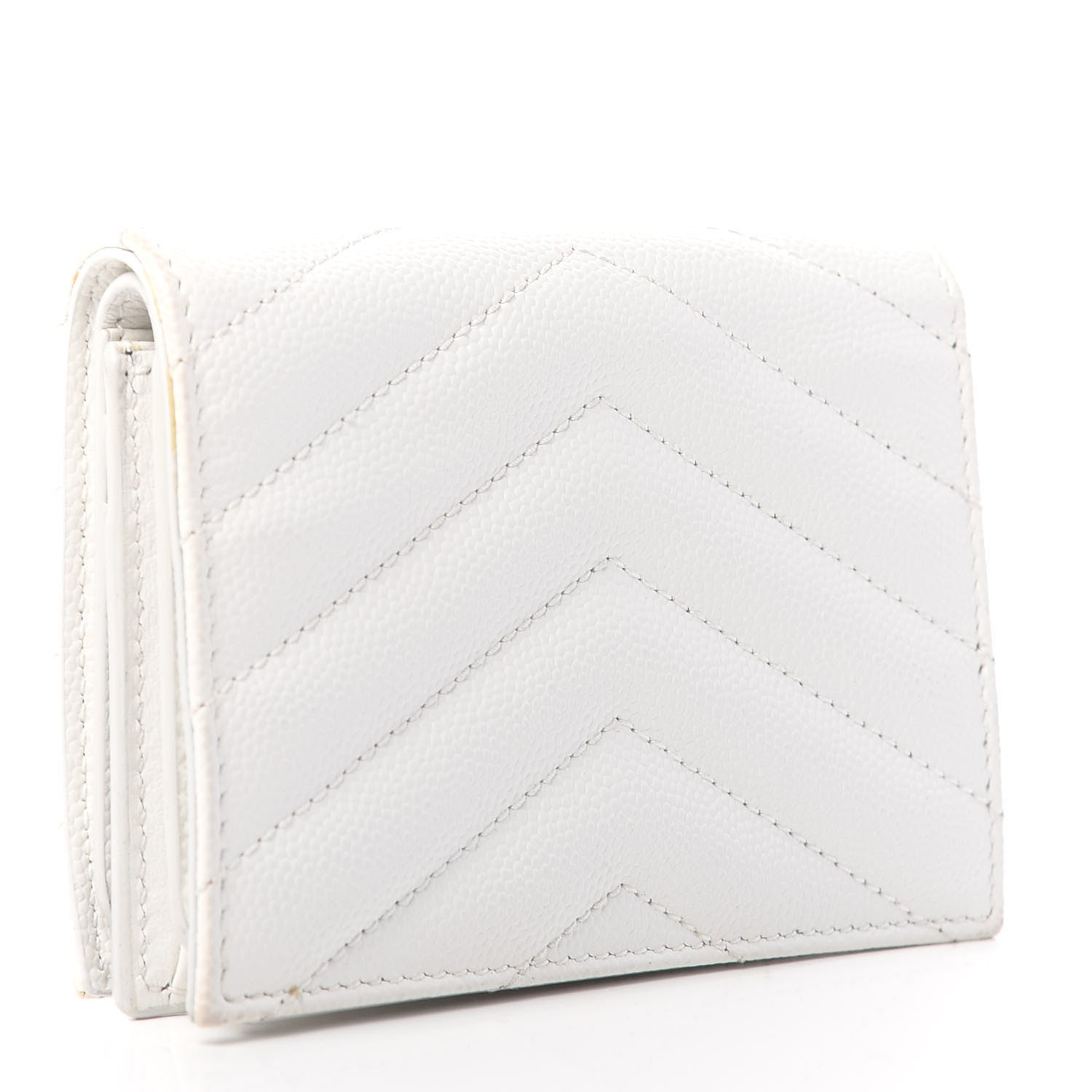Saint Laurent Grain De Poudre Matelasse Chevron Monogram Card Case Blanc Optique 3 of 10