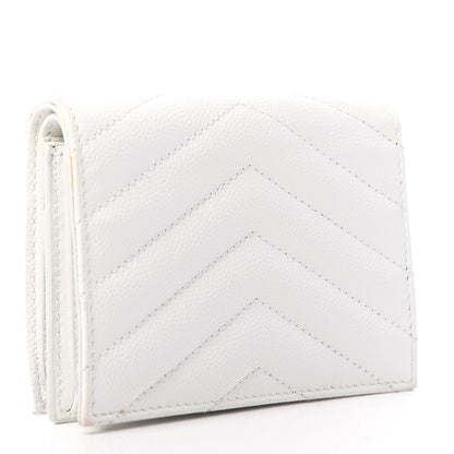 Saint Laurent Grain De Poudre Matelasse Chevron Monogram Card Case Blanc Optique 3 of 10