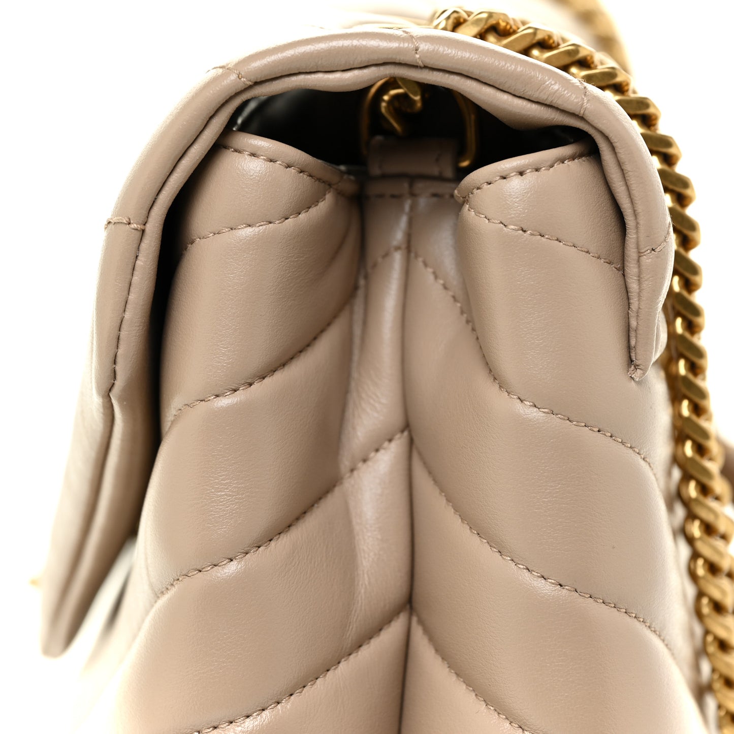 Calfskin Y Quilted Monogram Medium Loulou Chain Satchel Dark Beige