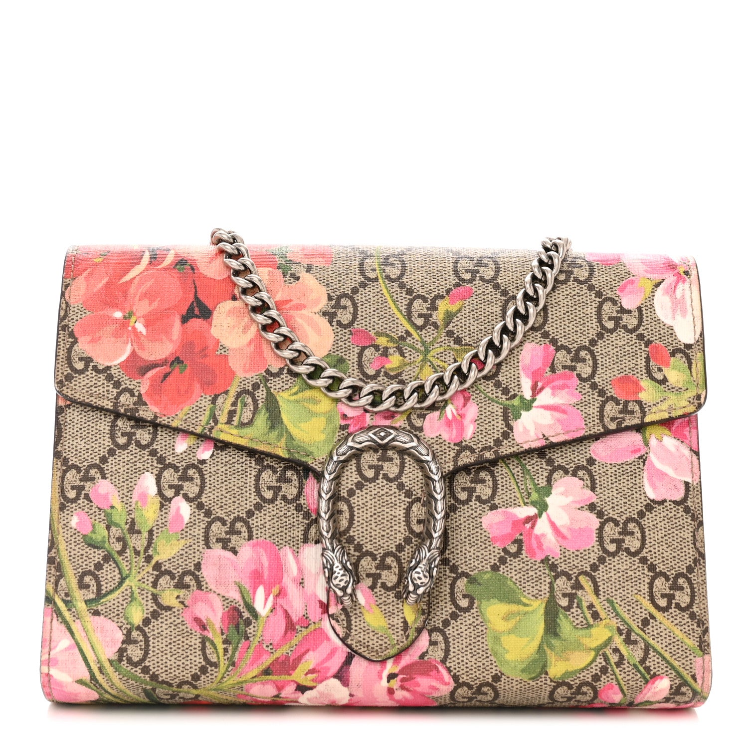 Gucci GG Supreme Monogram Blooms Mini Dionysus Chain Wallet Beige Multicolor Dry Rose 1 of 17