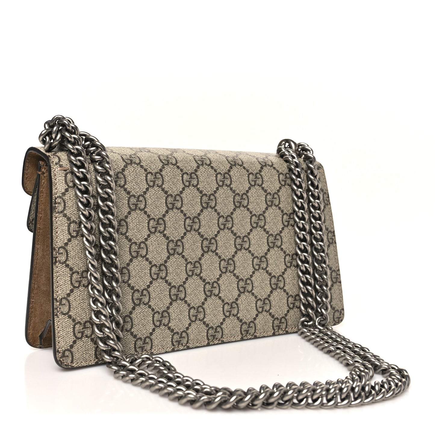 GG Supreme Monogram Suede Crystal Small Dionysus Shoulder Bag Beige Ebony Taupe