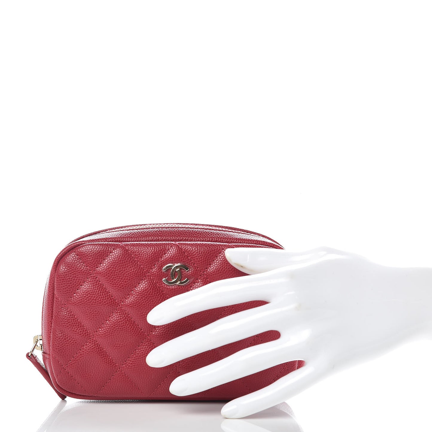 Caviar Quilted Small Curvy Pouch Cosmetic Case Dark Pink