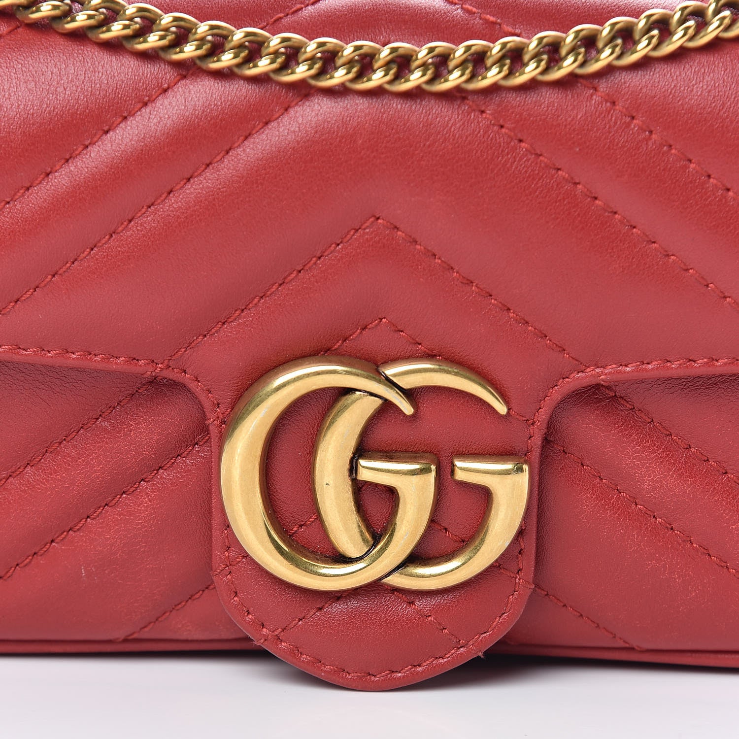 Gucci Calfskin Matelasse Super Mini GG Marmont Shoulder Bag Hibiscus Red 10 of 11