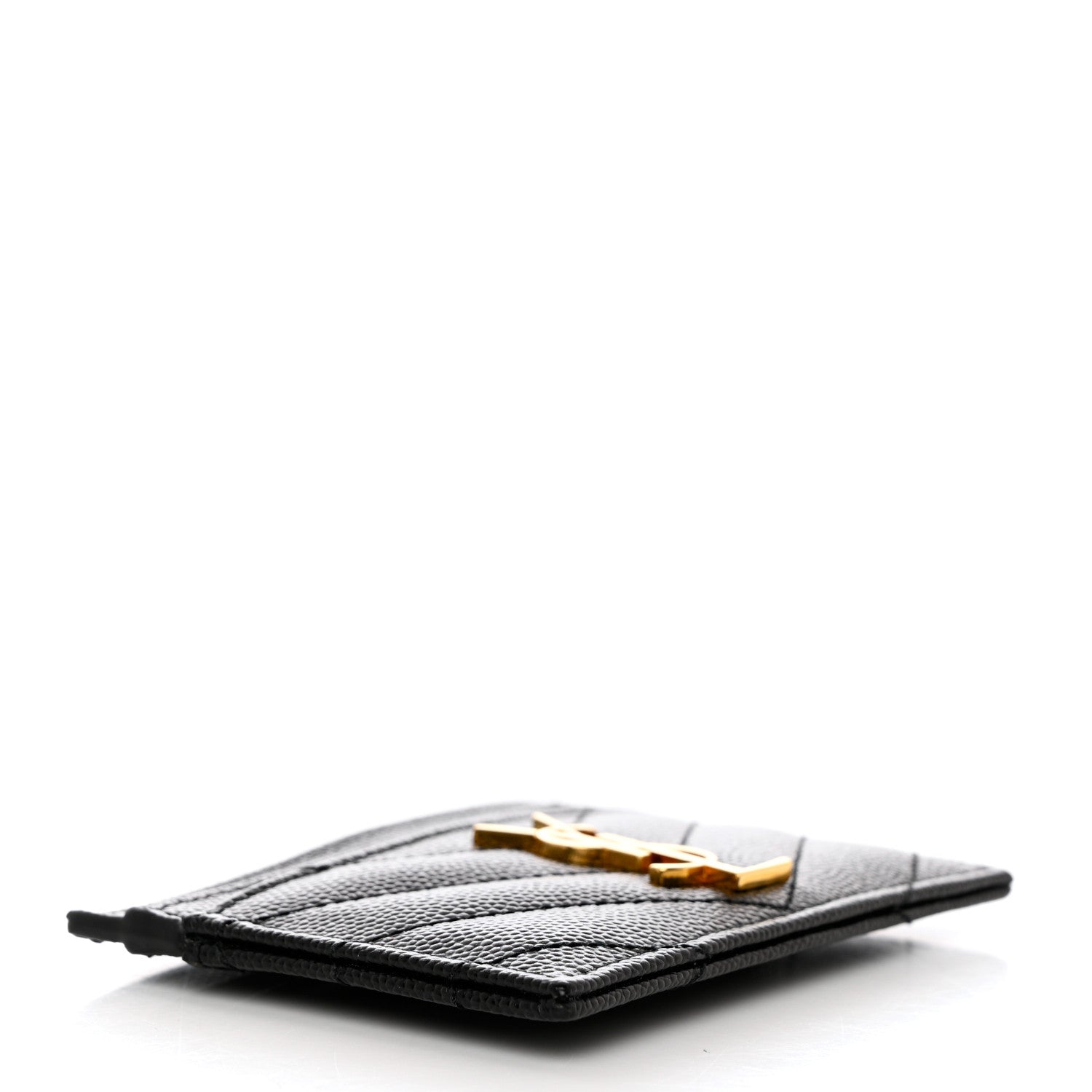 Saint Laurent Grain De Poudre Matelasse Chevron Monogram Credit Card Case Black 4 of 8