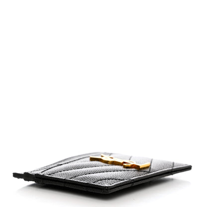 Saint Laurent Grain De Poudre Matelasse Chevron Monogram Credit Card Case Black 4 of 8