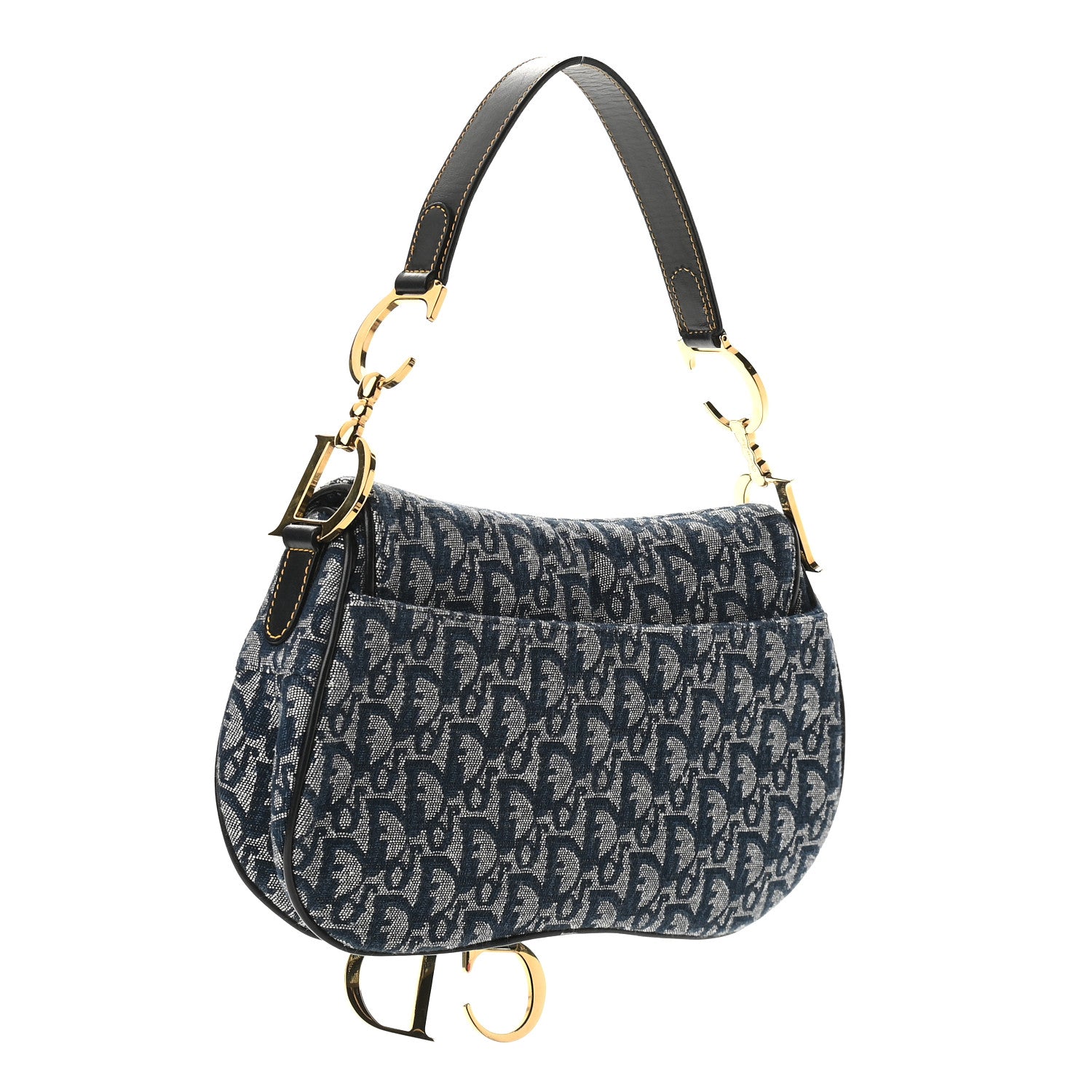 Christian Dior Monogram Double Saddle Bag Navy Blue 3 of 10