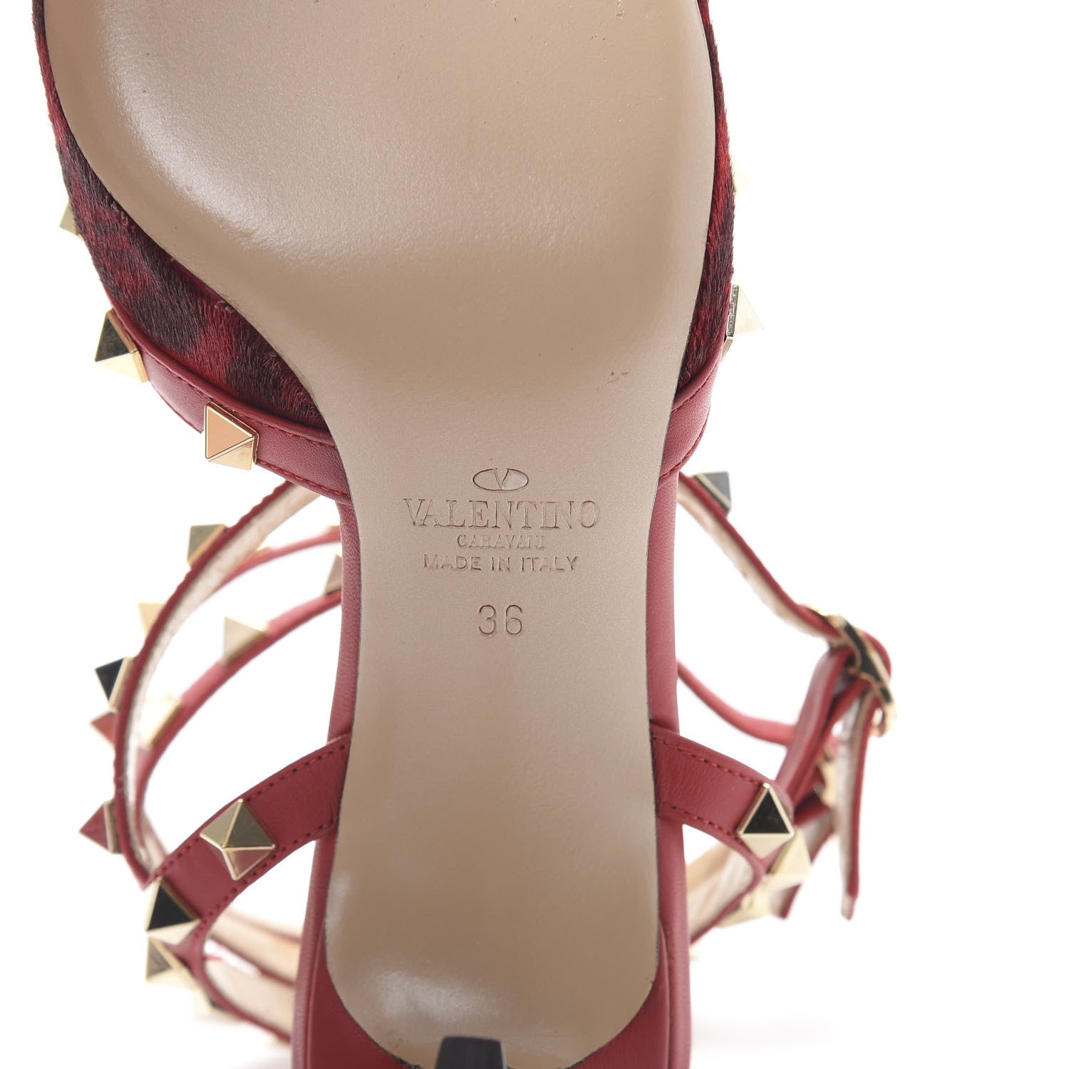 Valentino Garavani Calf Hair Leopard Print Rockstud Ankle Strap 65mm Pumps 36 Rosso Valentino 7 of 9