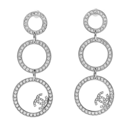 Chanel Crystal CC Triple Drop Earrings Silver 1 of 5