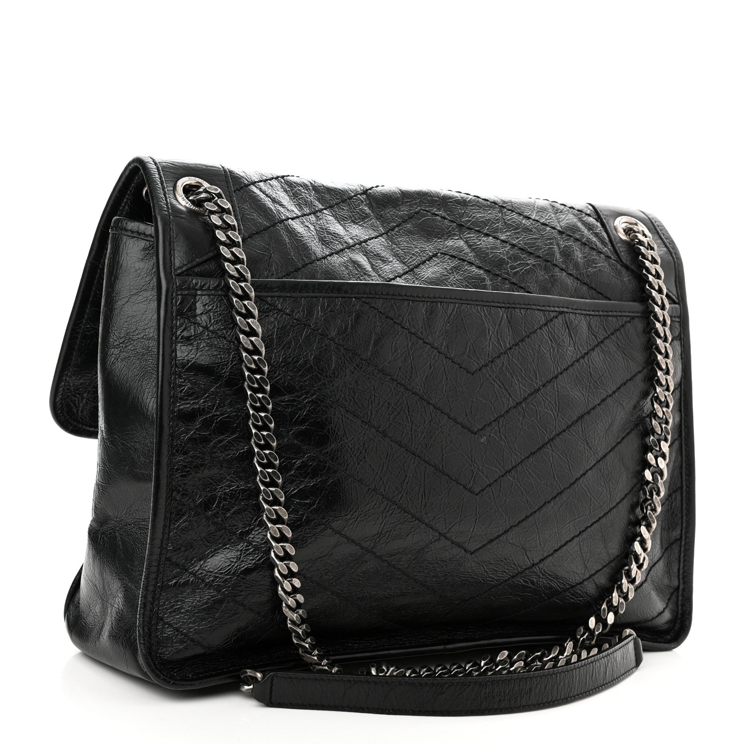 Saint Laurent Crinkled Calfskin Matelasse Monogram Large Niki Chain Satchel Black 3 of 11