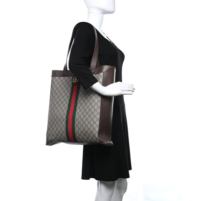 Gucci GG Supreme Monogram Web Large Ophidia Vertical Shopping Tote Brown 1 of 15