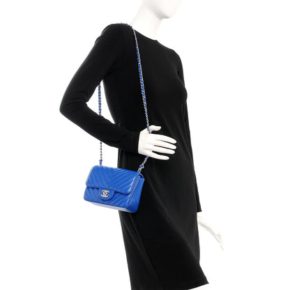 Chanel Caviar Chevron Quilted Mini Square Flap Blue 2 of 7