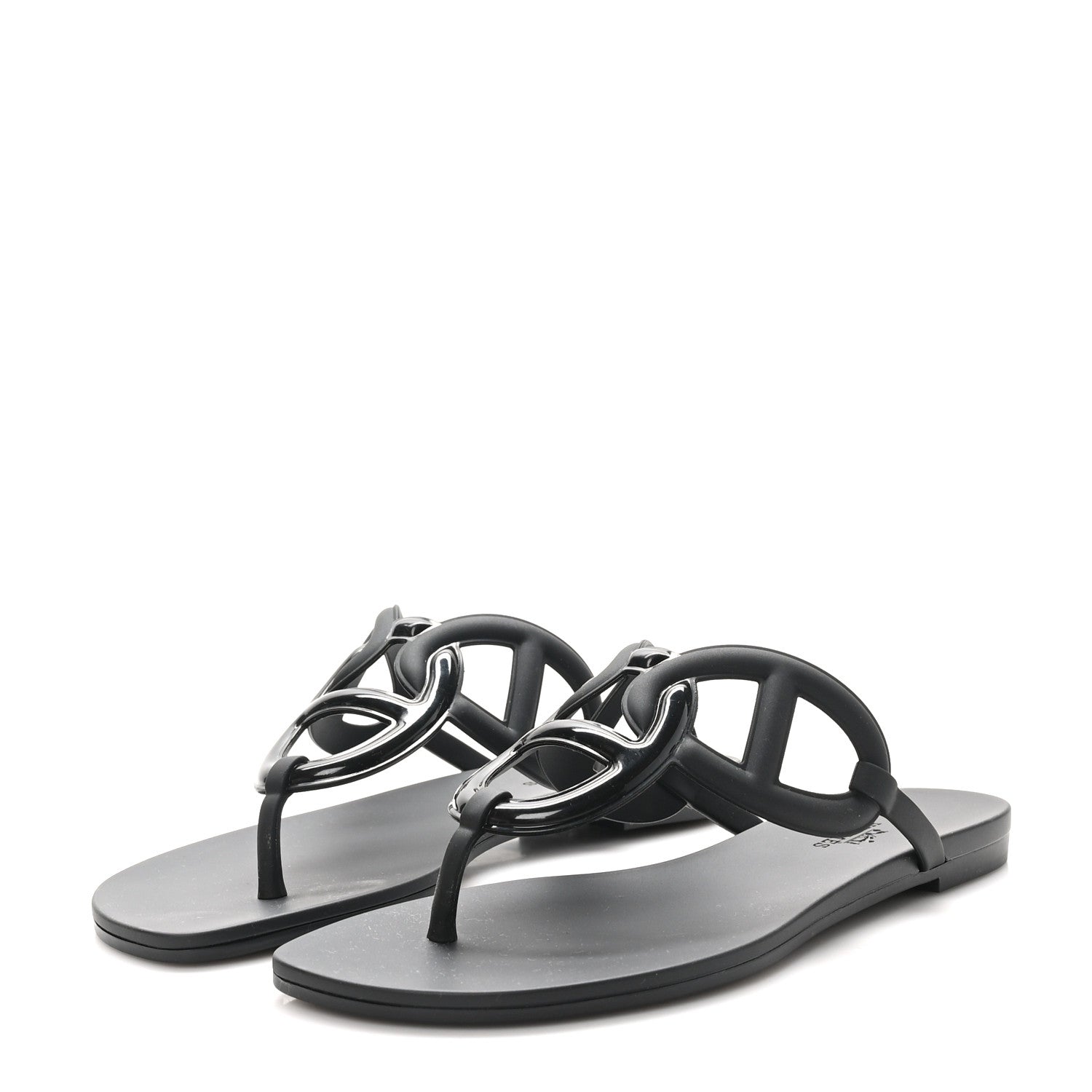 Hermes Rubber Womens Egerie Sandals 37 Black 4 of 10