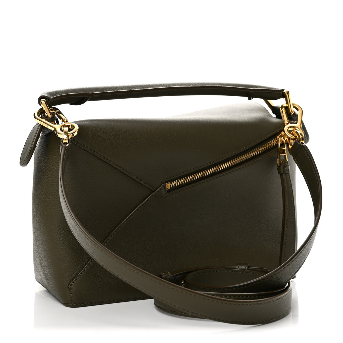 Calfskin Small Puzzle Edge Bag Dark Khaki Green