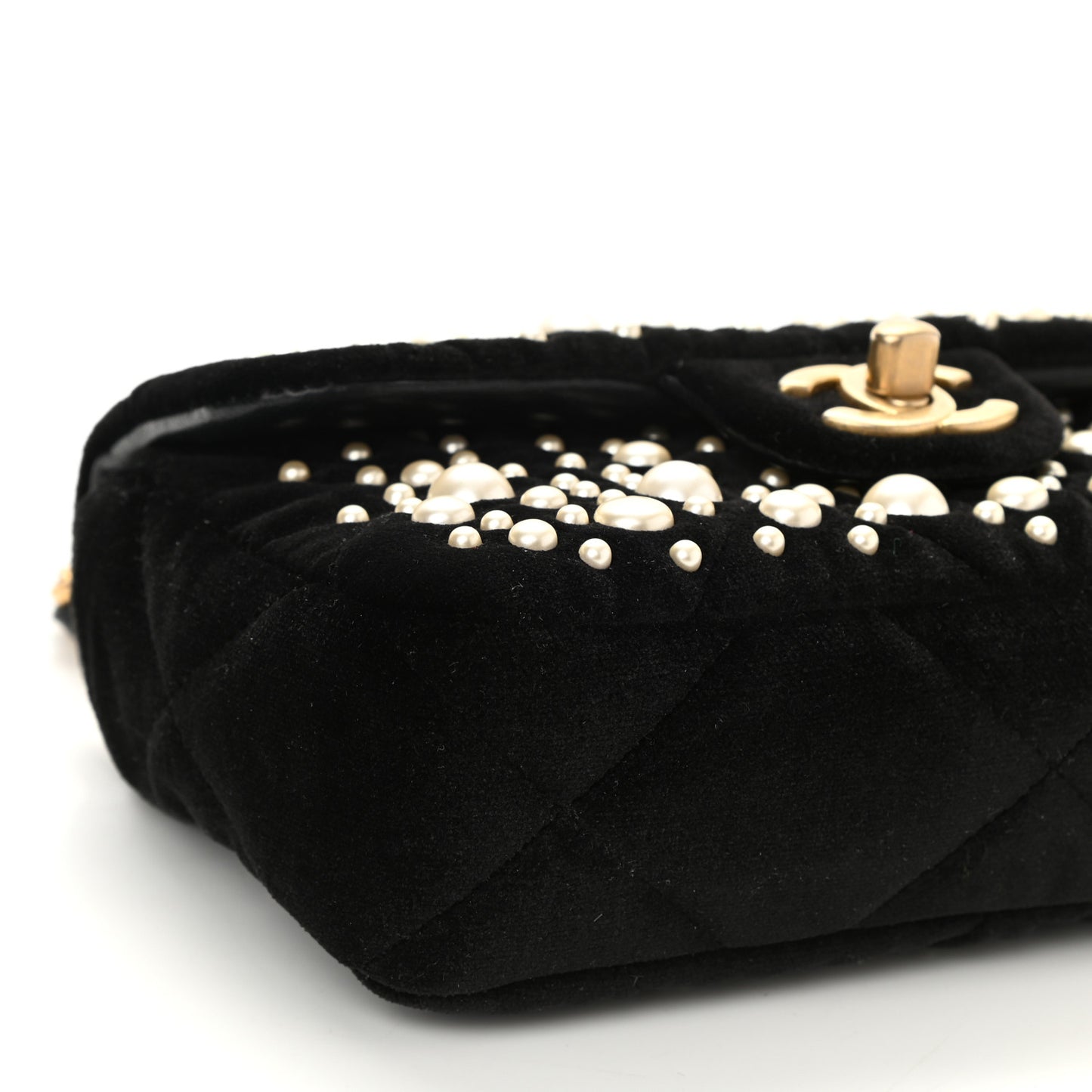 Velvet Pearl Mini Flap Bag Black