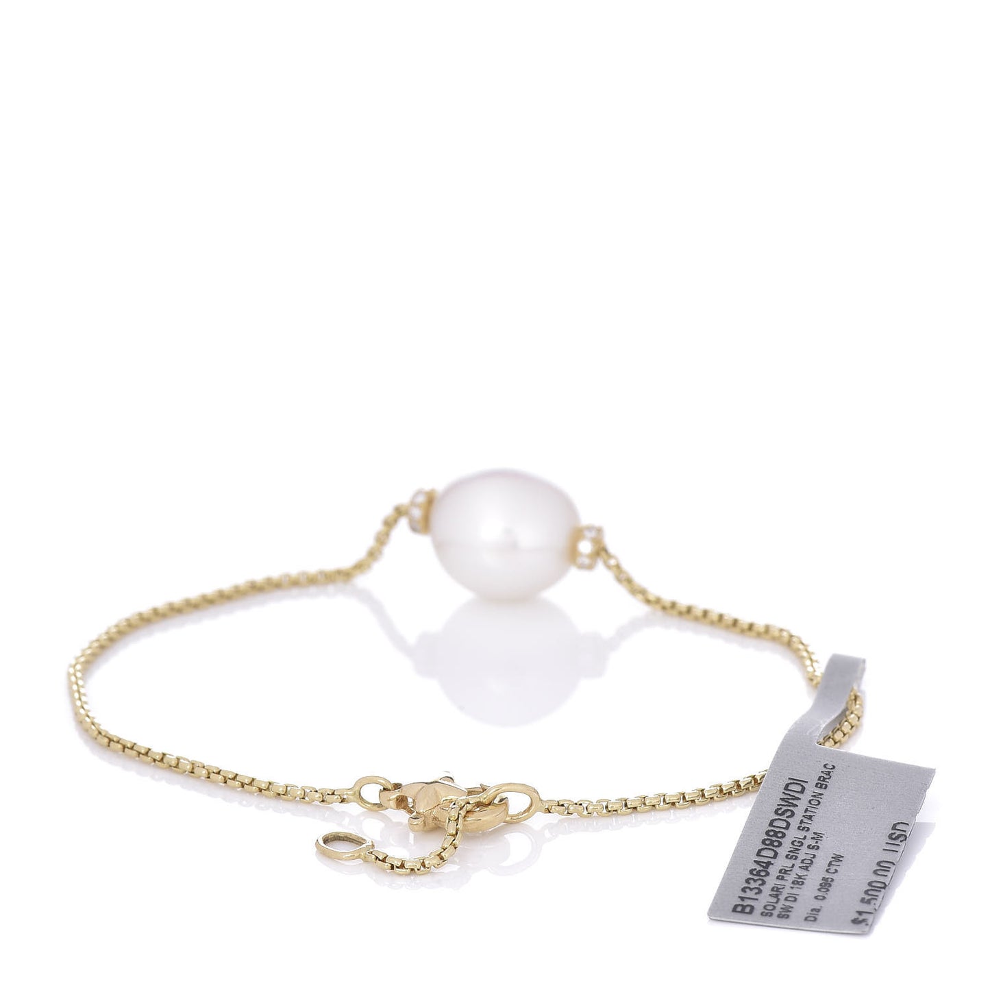 18K Yellow Gold South Sea Pearl Diamond Solari Single Station Adjustable Bracelet White