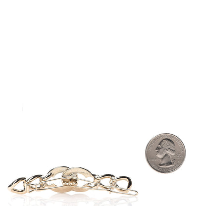 Chanel Pearl Crystal Chain CC Hair Clip Barrette Gold 2 of 4