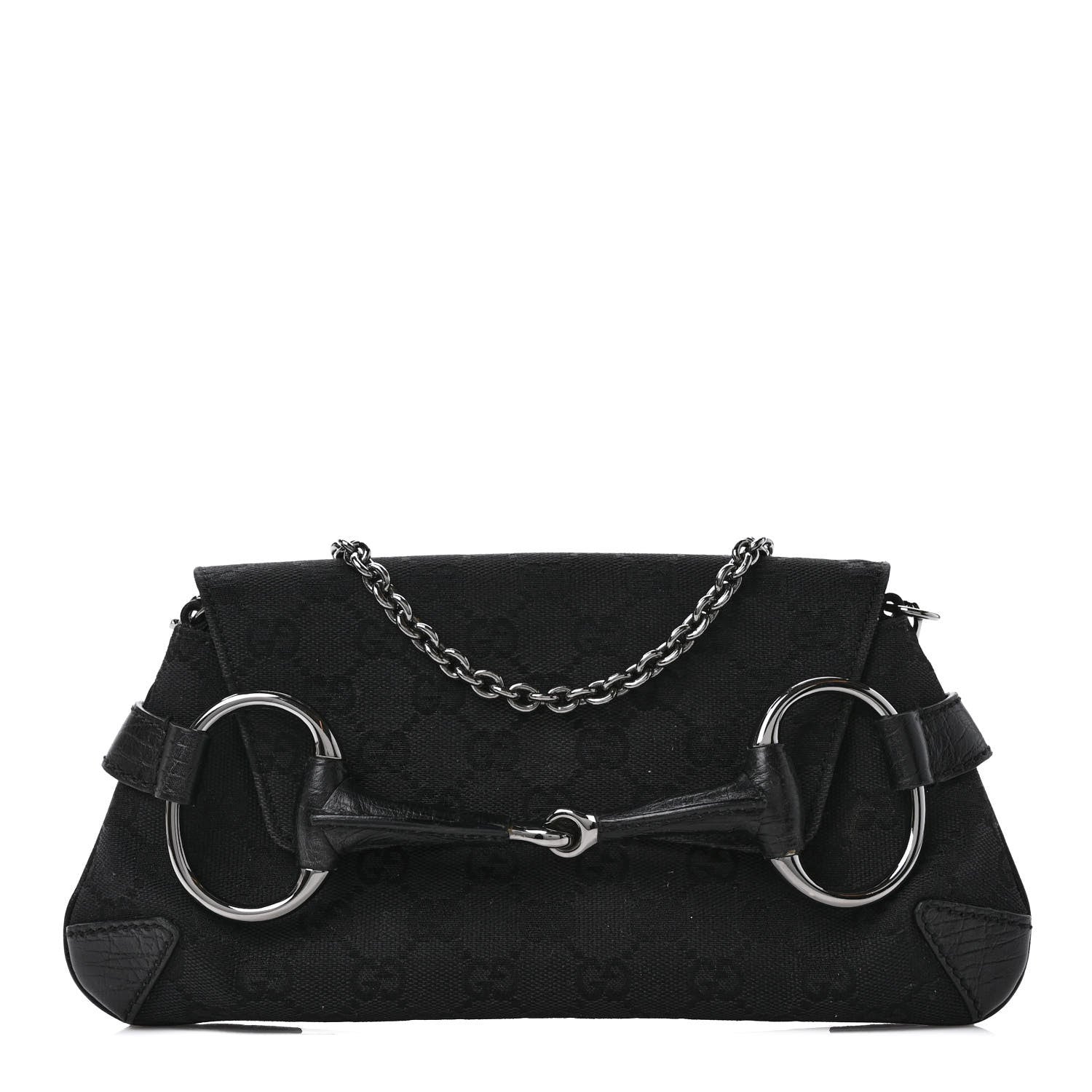 Gucci Monogram Horsebit Chain Clutch Black 1 of 10