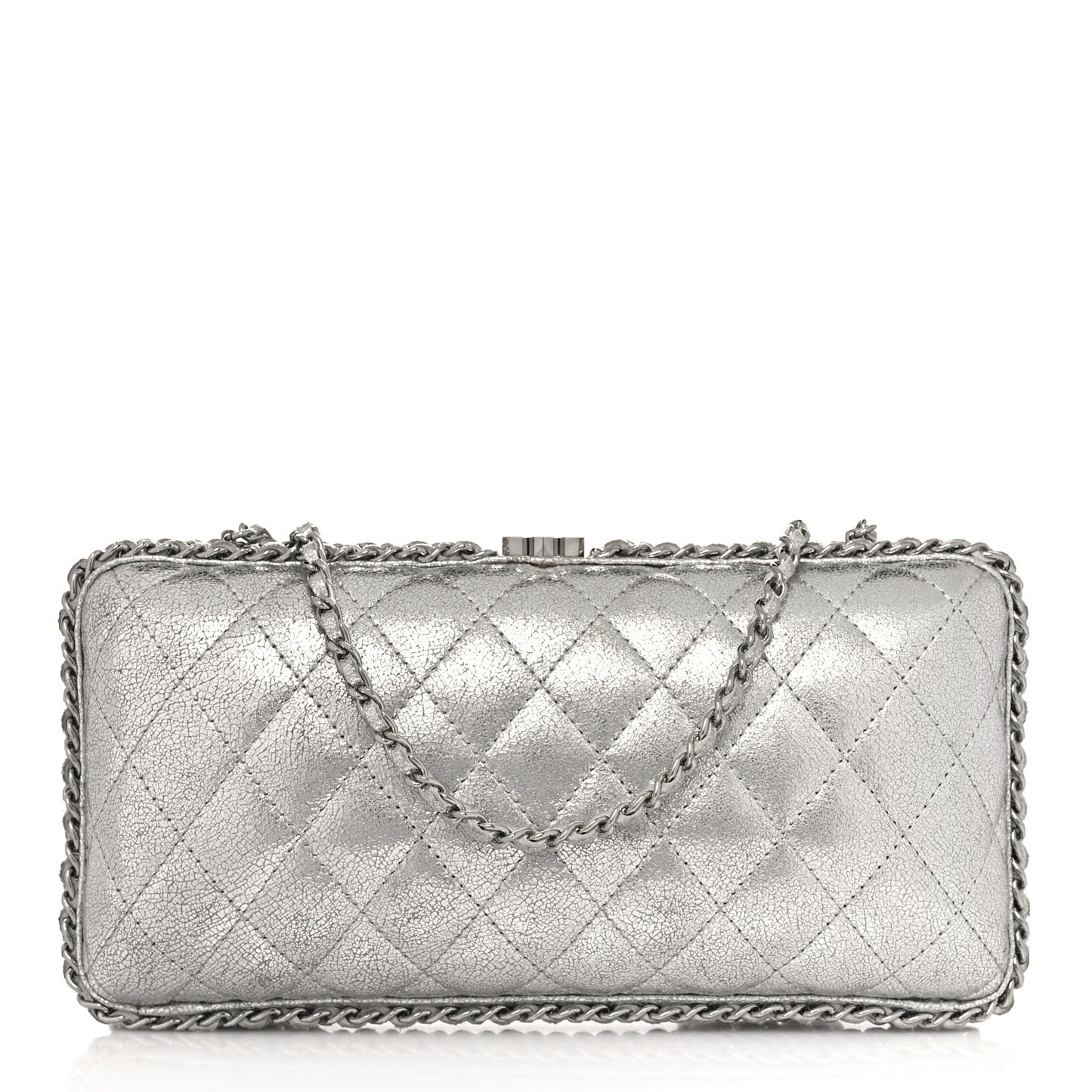 Metallic Lambskin Small Chain Around Clutch Silver