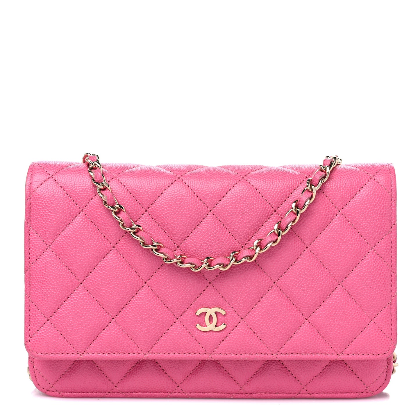 Caviar Quilted Wallet on Chain WOC Fuchsia