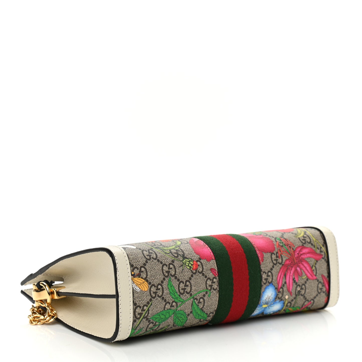 GG Supreme Monogram Flora Web Small Ophidia Chain Shoulder Bag White