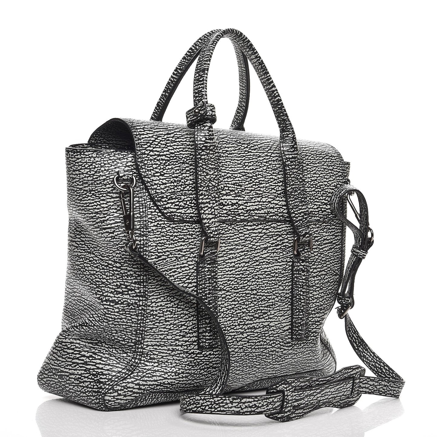 3.1 Textured Calfskin Large Pashli Satchel Black Cream