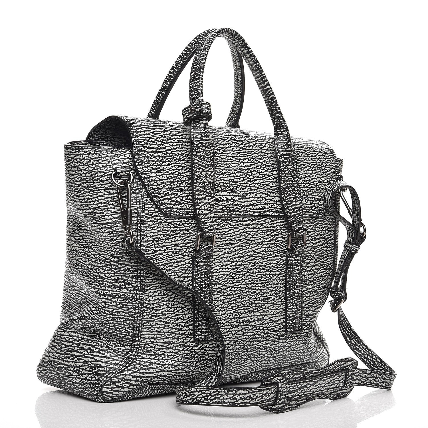 3.1 Phillip Lim 3.1 Textured Calfskin Large Pashli Satchel Black Cream 4 of 8