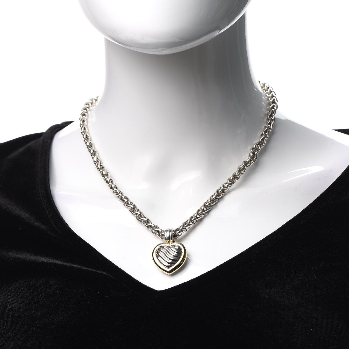 Sterling Silver 18K Yellow Gold Cable Heart Locket Pendant Necklace