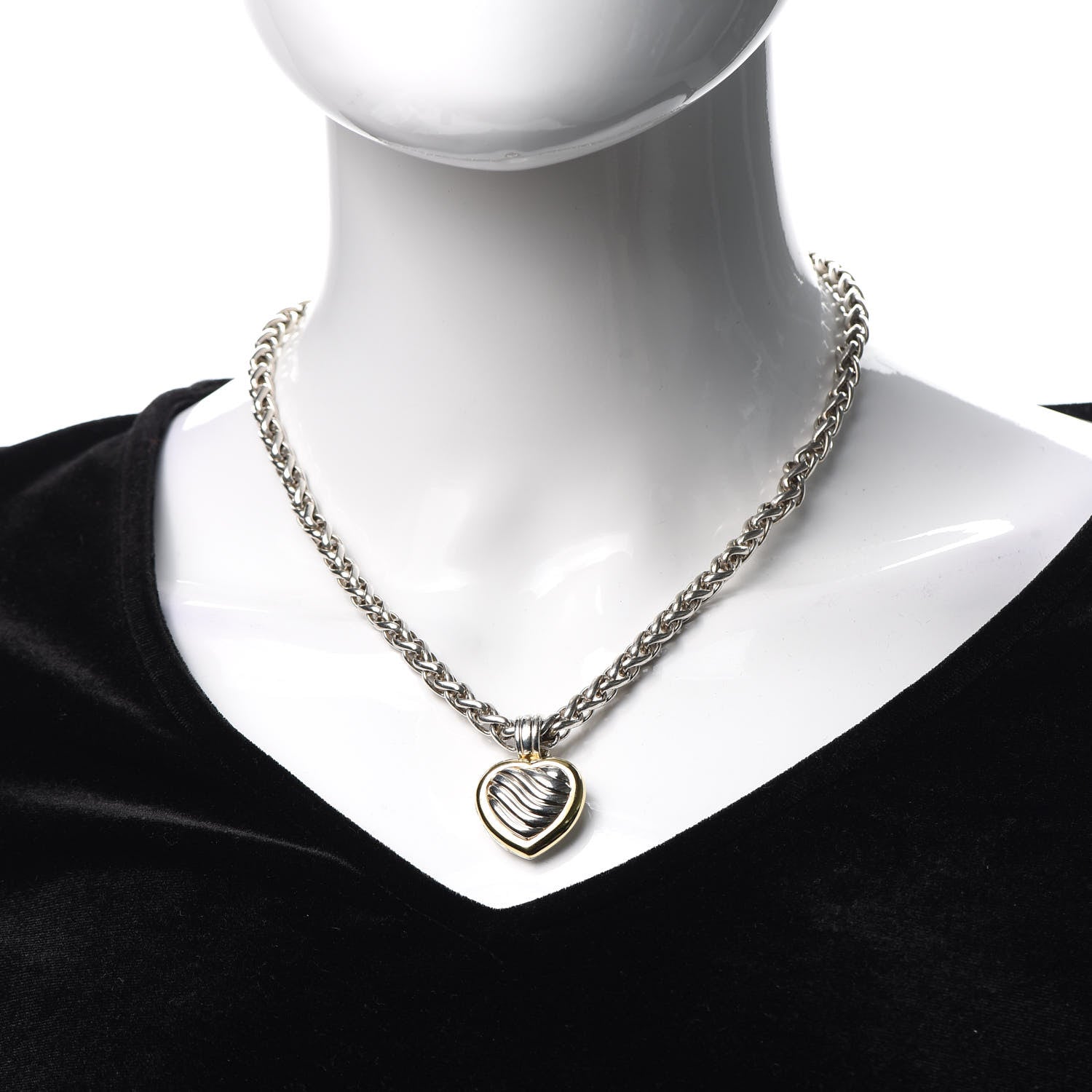 David Yurman Sterling Silver 18K Yellow Gold Cable Heart Locket Pendant Necklace 2 of 6