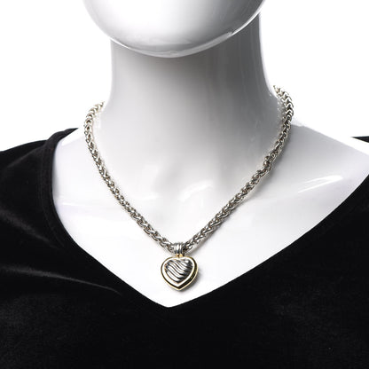 David Yurman Sterling Silver 18K Yellow Gold Cable Heart Locket Pendant Necklace 2 of 6