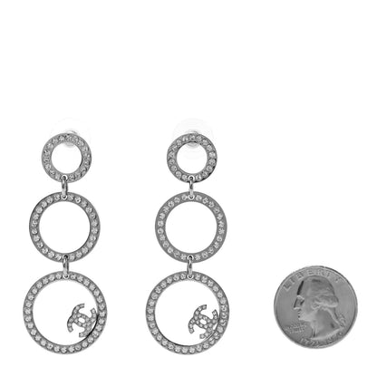 Chanel Crystal CC Triple Drop Earrings Silver 2 of 5