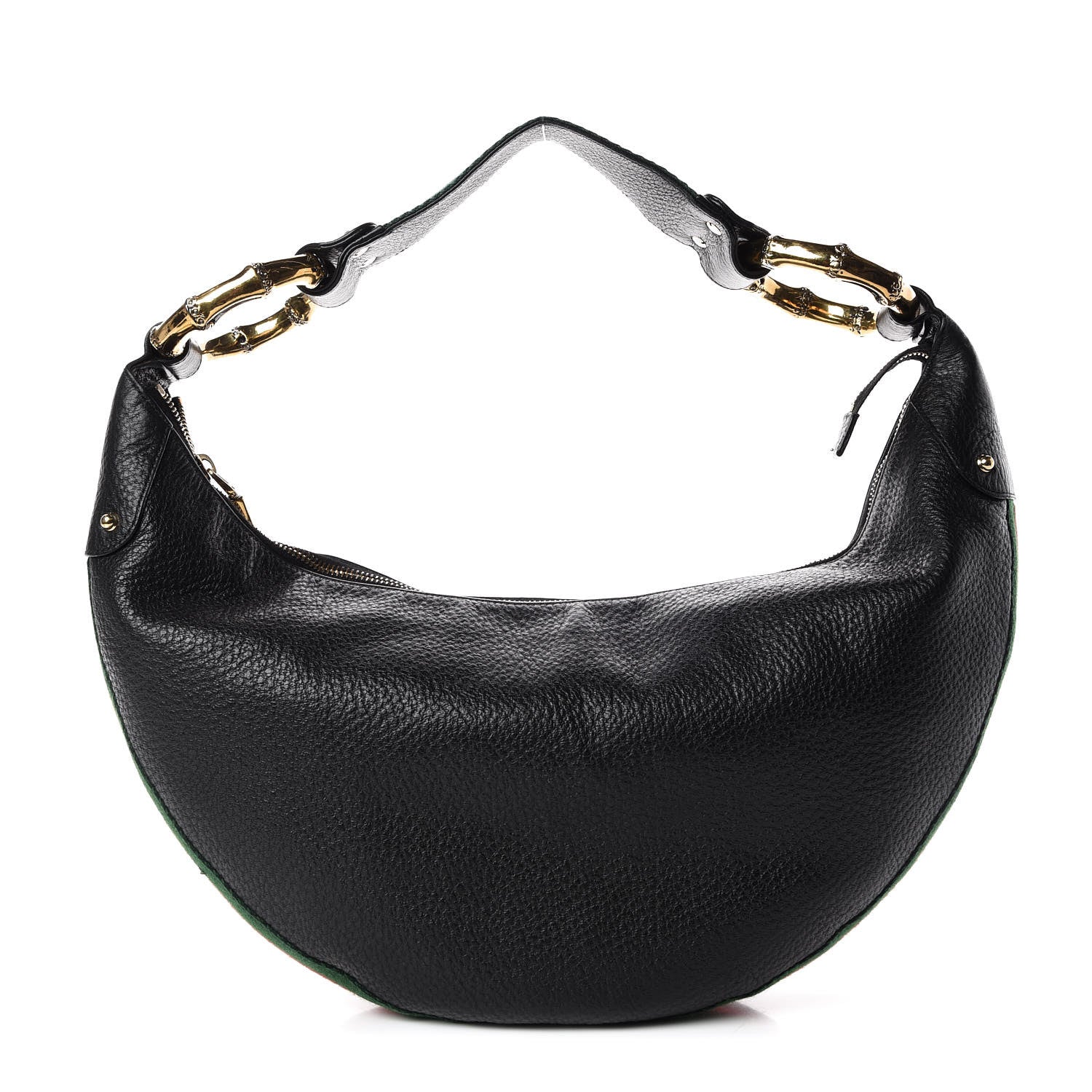 Gucci Pebbled Calfskin Web Bamboo Ring Hobo Black 1 of 7