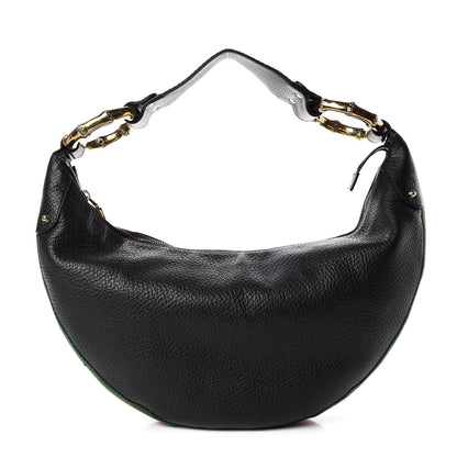Gucci Pebbled Calfskin Web Bamboo Ring Hobo Black 1 of 7
