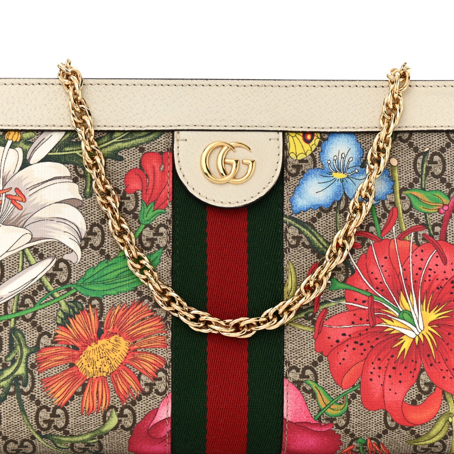 GG Supreme Monogram Flora Web Small Ophidia Chain Shoulder Bag White